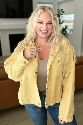 Cropped Hooded Denim Jacket in Mustard - 4/2