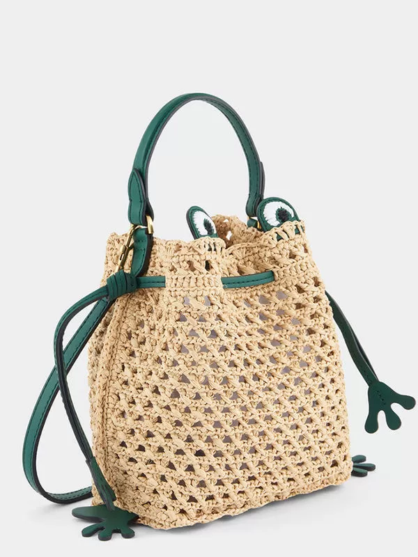 Cross Body Frog in Natural Raffia