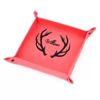 Custom Name Antlers Various Color Storage Tray PU leather Tray For Best Dad Father's Day Gift