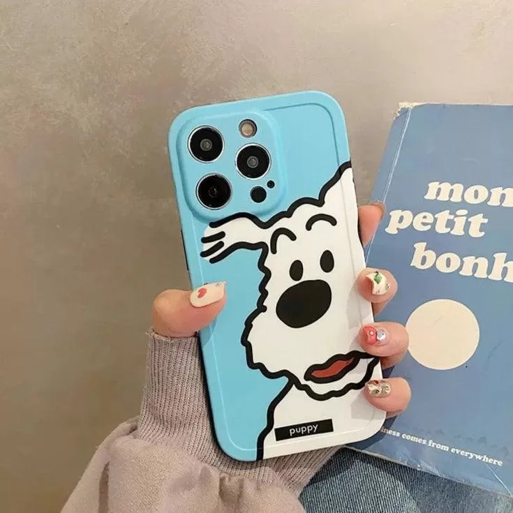 Cute Cartoon Puppy Dog Phone Case for iPhone 15 Pro Max, 14, 13, 12