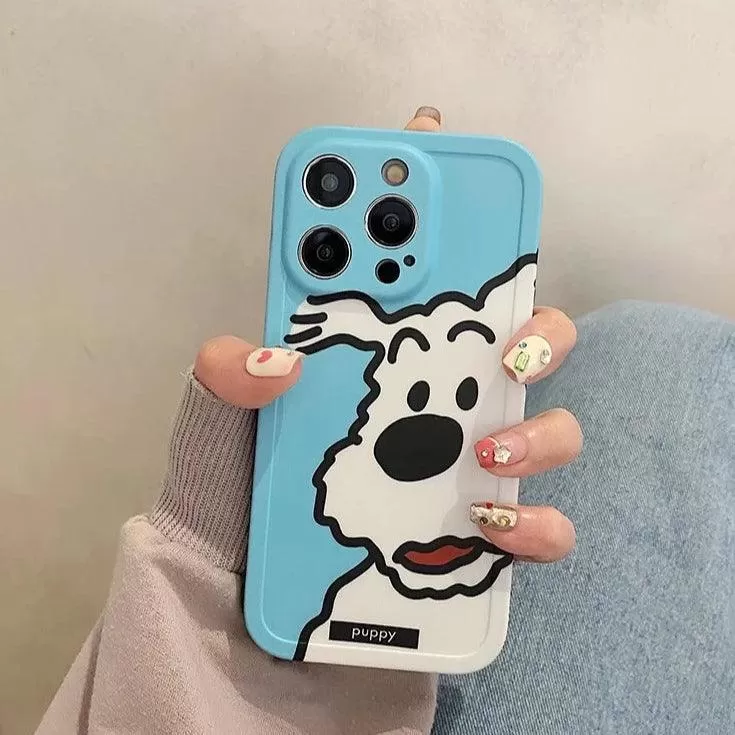 Cute Cartoon Puppy Dog Phone Case for iPhone 15 Pro Max, 14, 13, 12