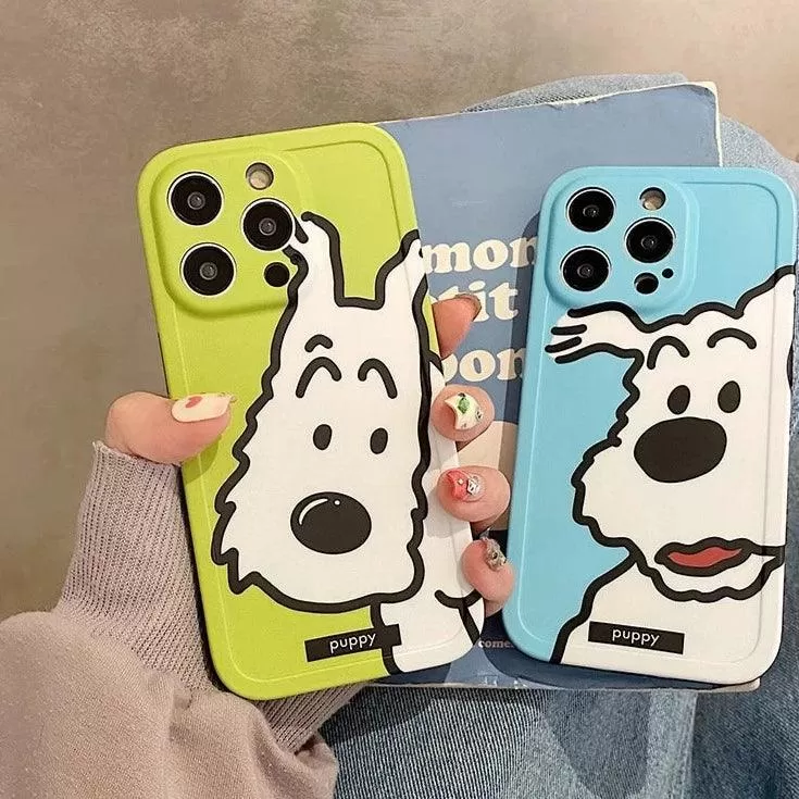 Cute Cartoon Puppy Dog Phone Case for iPhone 15 Pro Max, 14, 13, 12