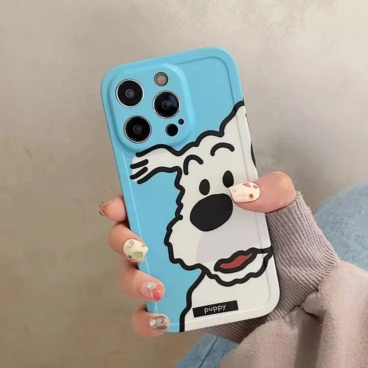 Cute Cartoon Puppy Dog Phone Case for iPhone 15 Pro Max, 14, 13, 12