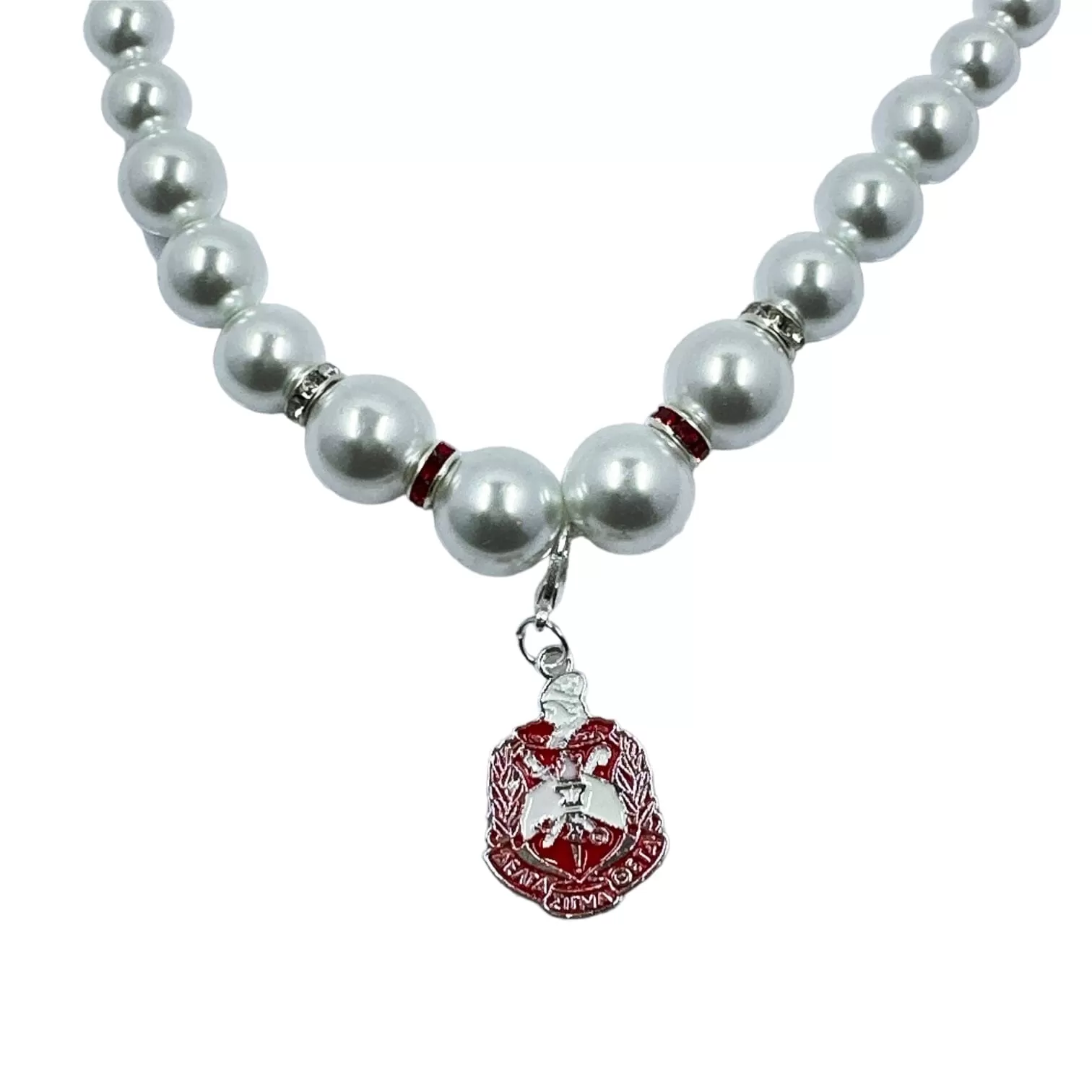 Delta Sigma Theta Glass Pearl Necklace with Shield