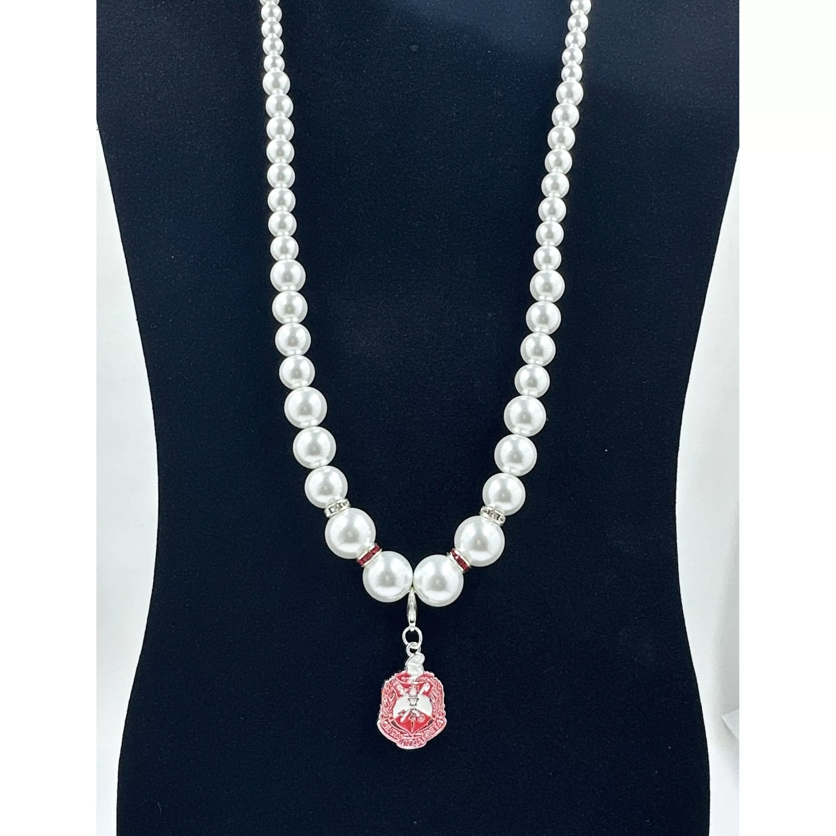 Delta Sigma Theta Glass Pearl Necklace with Shield