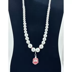 Delta Sigma Theta Glass Pearl Necklace with Shield