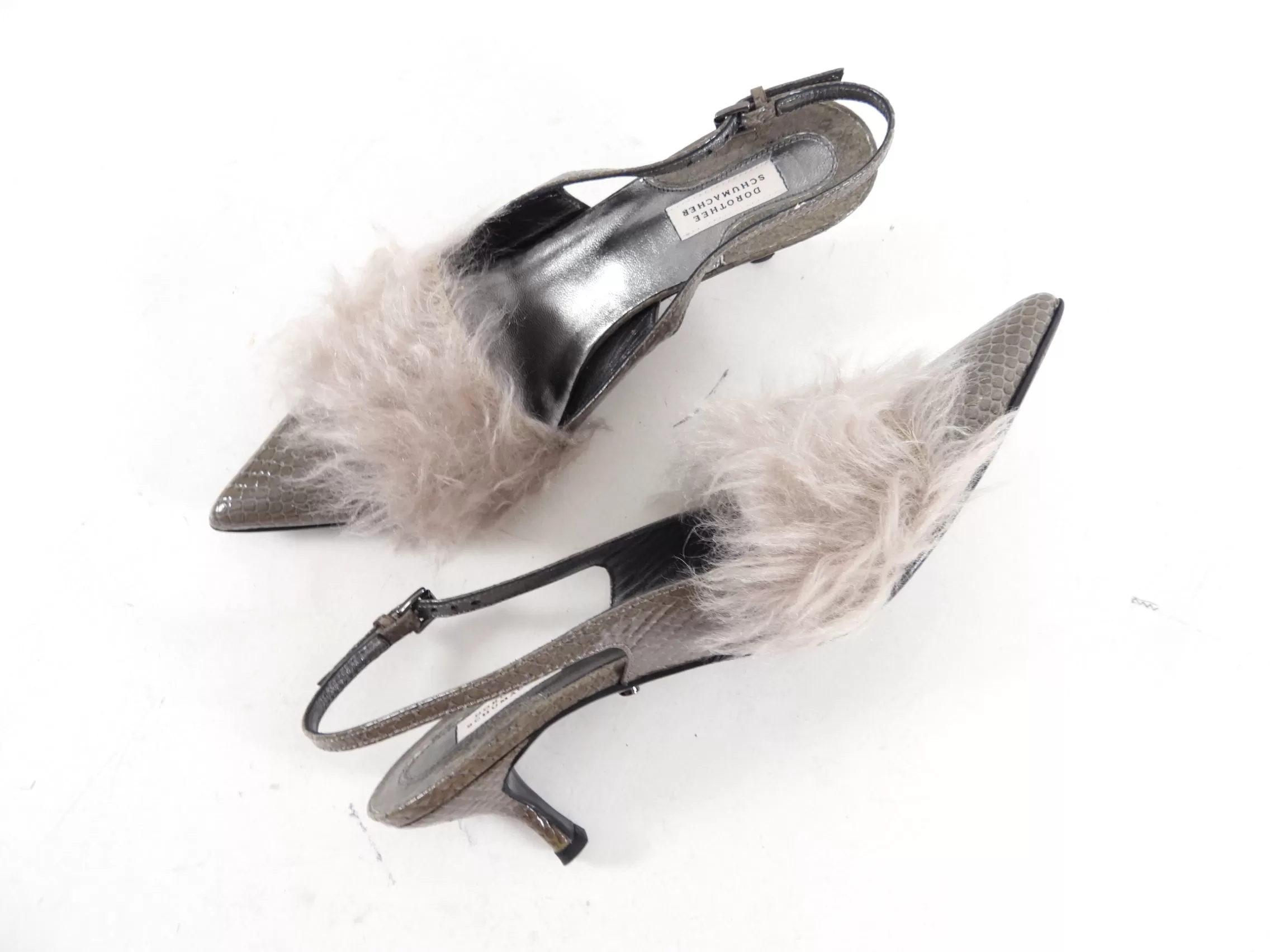 Dorothee Schumacher Grey Faux Fur Slingback Heels - USA 7.5