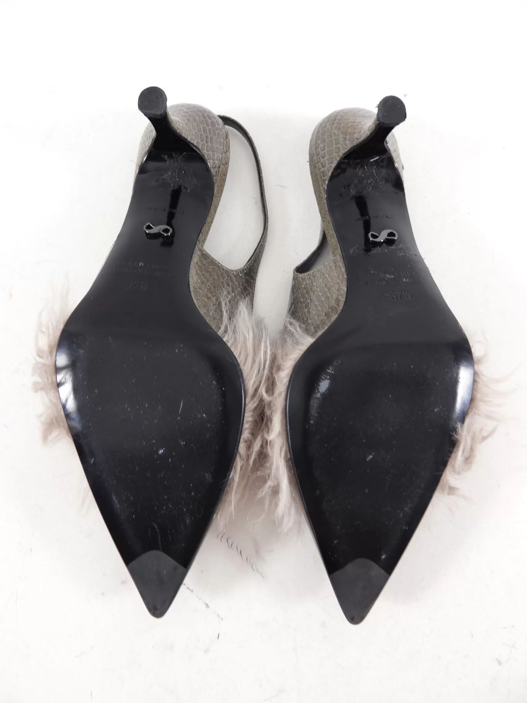 Dorothee Schumacher Grey Faux Fur Slingback Heels - USA 7.5