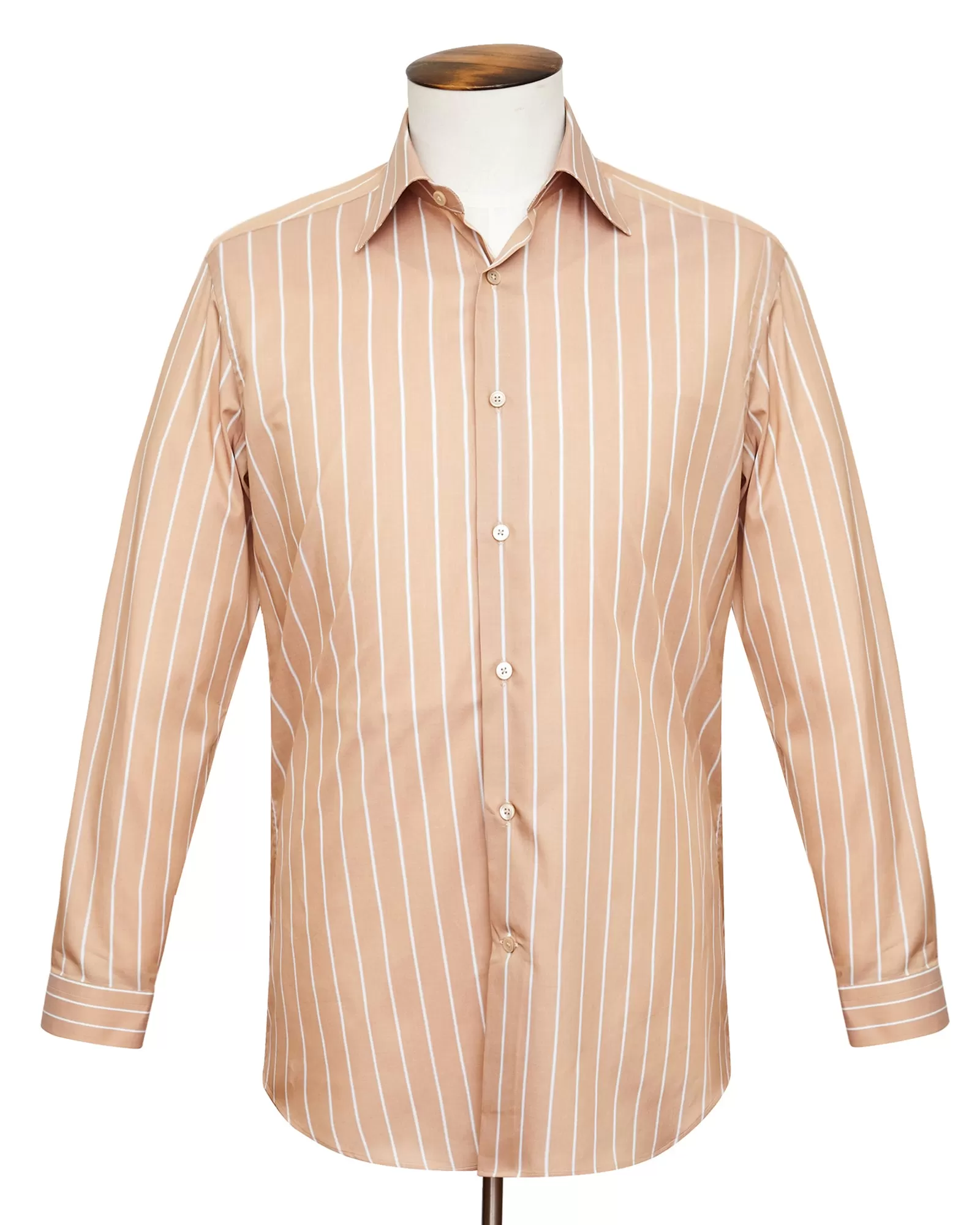 Ecru Wide Pinstripe Point Collar Shirt