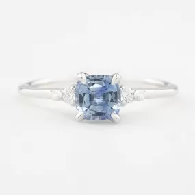 Estel Ring 0.91ct Cushion Cut Blue Montana Sapphire, 14k White Gold (One of a kind)