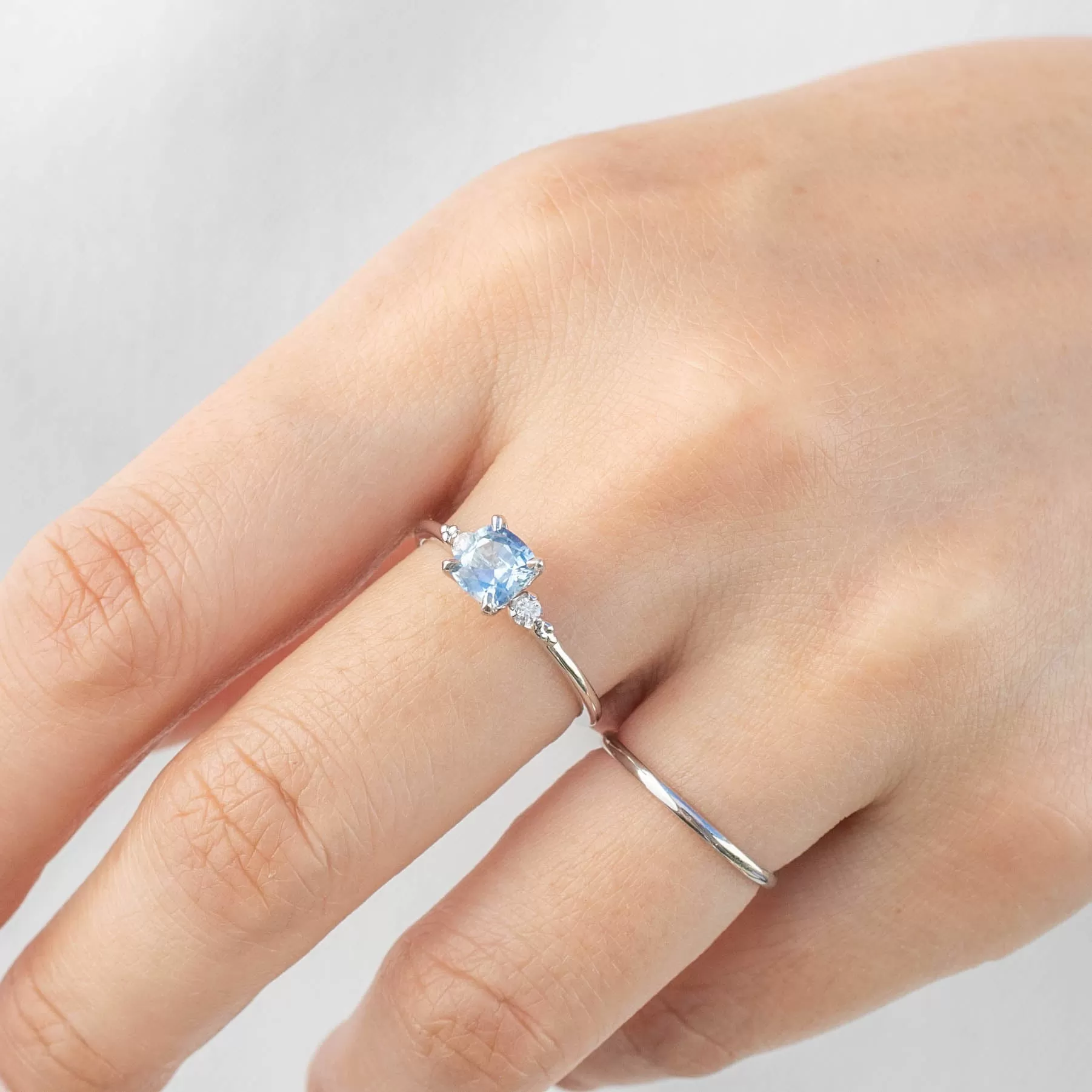 Estel Ring 0.91ct Cushion Cut Blue Montana Sapphire, 14k White Gold (One of a kind)