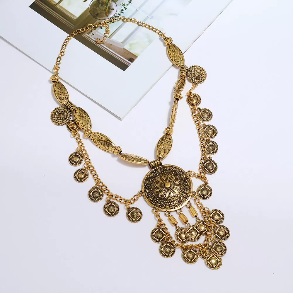 Ethnic Style Multilayer Long Necklace - Add a Retro Charm to Your Clothing with this Coin Clavicle Chain!