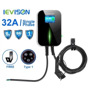 EVISON 32A Single Phase EV Charger Wallmount Electric Vehicle Charging Station EVSE Wallbox 7KW with Type 1 Cable S-A-E J1772