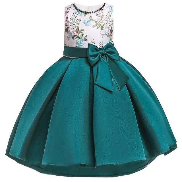 Floral Bow Dress For Girls- Sleeveless