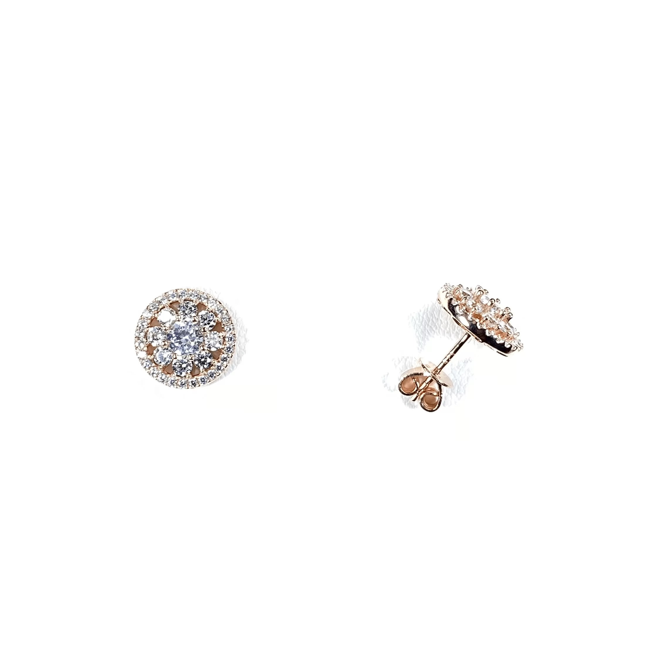 Flower Cluster Earring Studs With CZ Halo