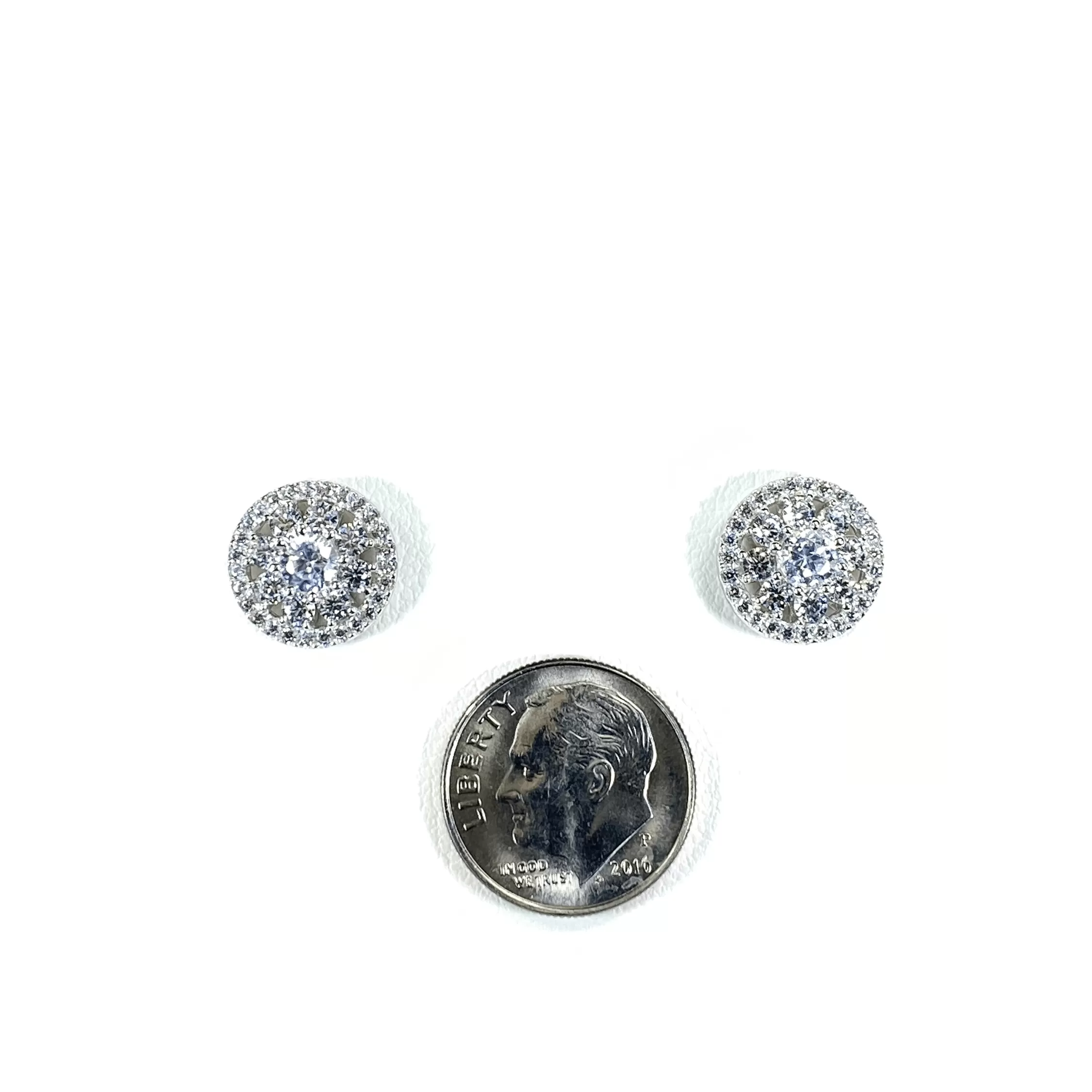 Flower Cluster Earring Studs With CZ Halo