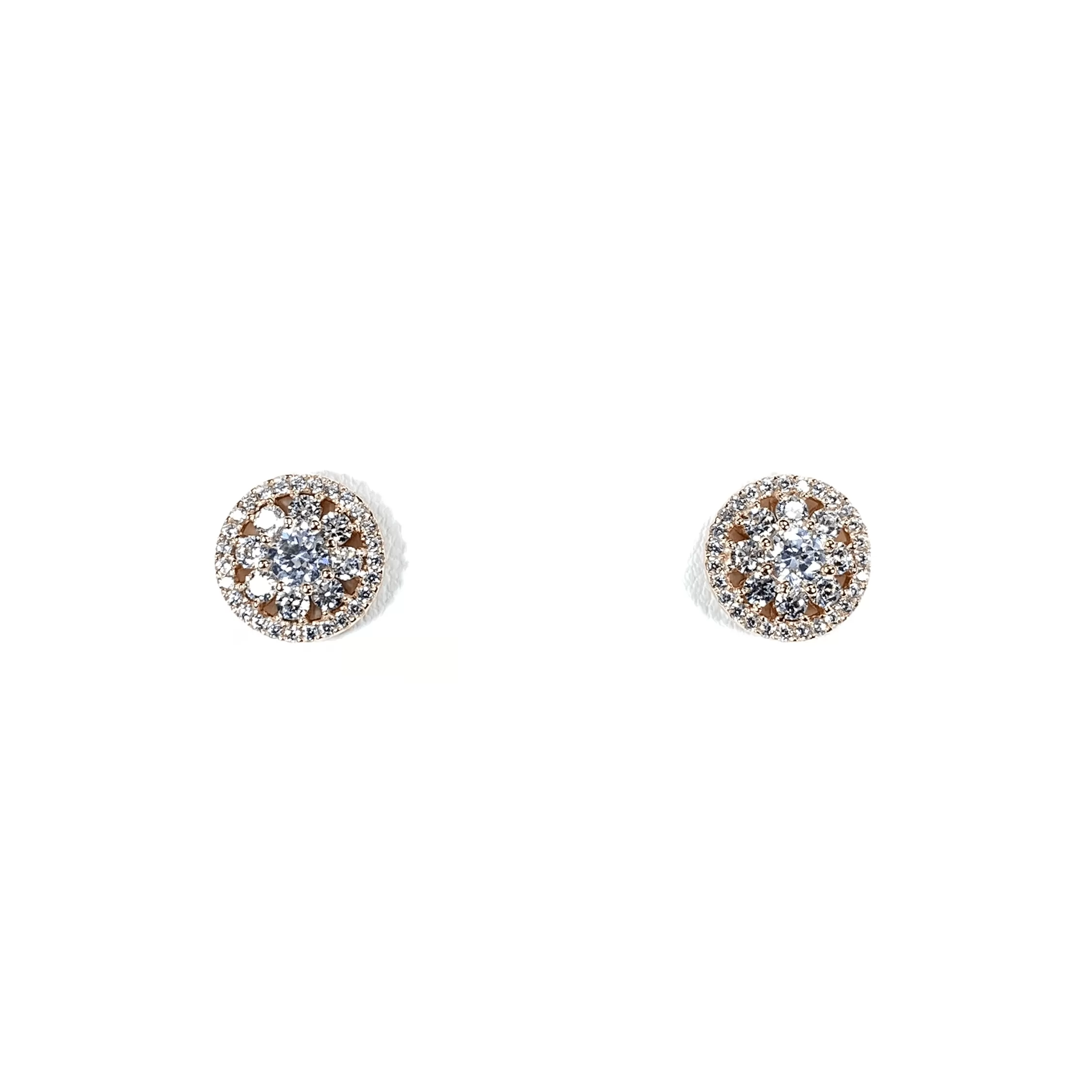 Flower Cluster Earring Studs With CZ Halo