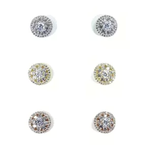 Flower Cluster Earring Studs With CZ Halo