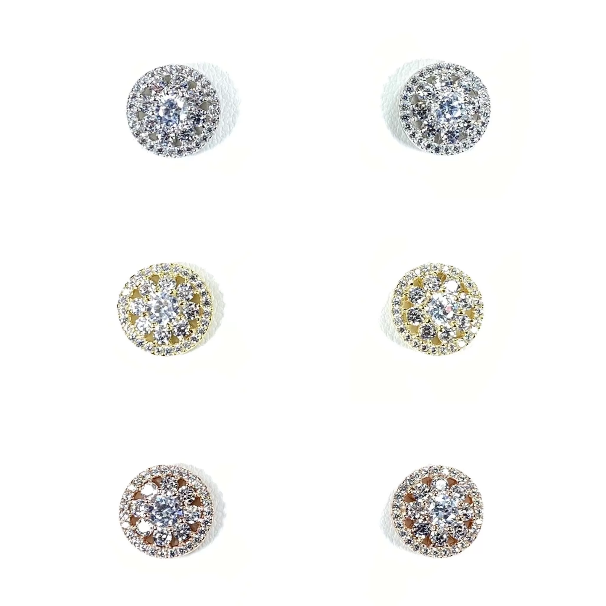 Flower Cluster Earring Studs With CZ Halo