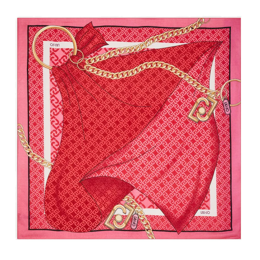 Foulard Donna 120 x 120 cm LIU JO in Tessuto stampa Grafica con Logo a Catena Dark Fuxia