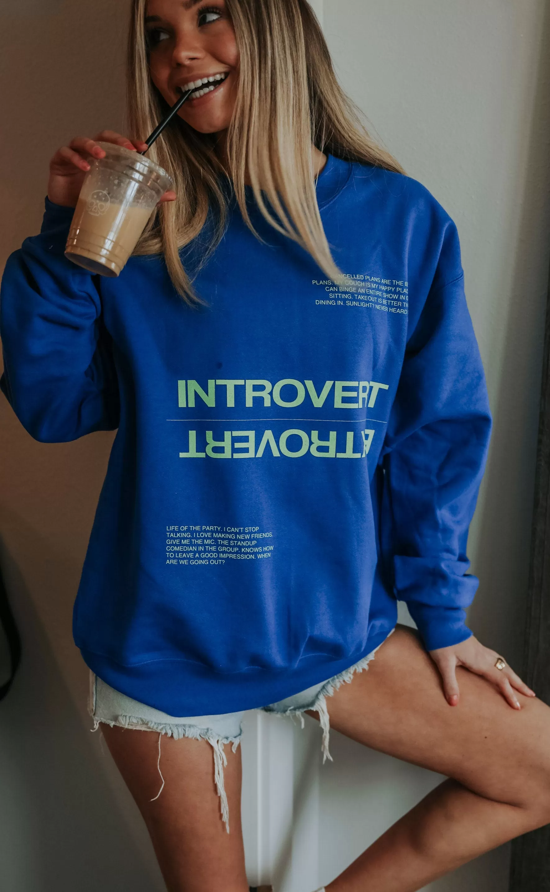 friday   saturday: introvert/extrovert sweatshirt - blue