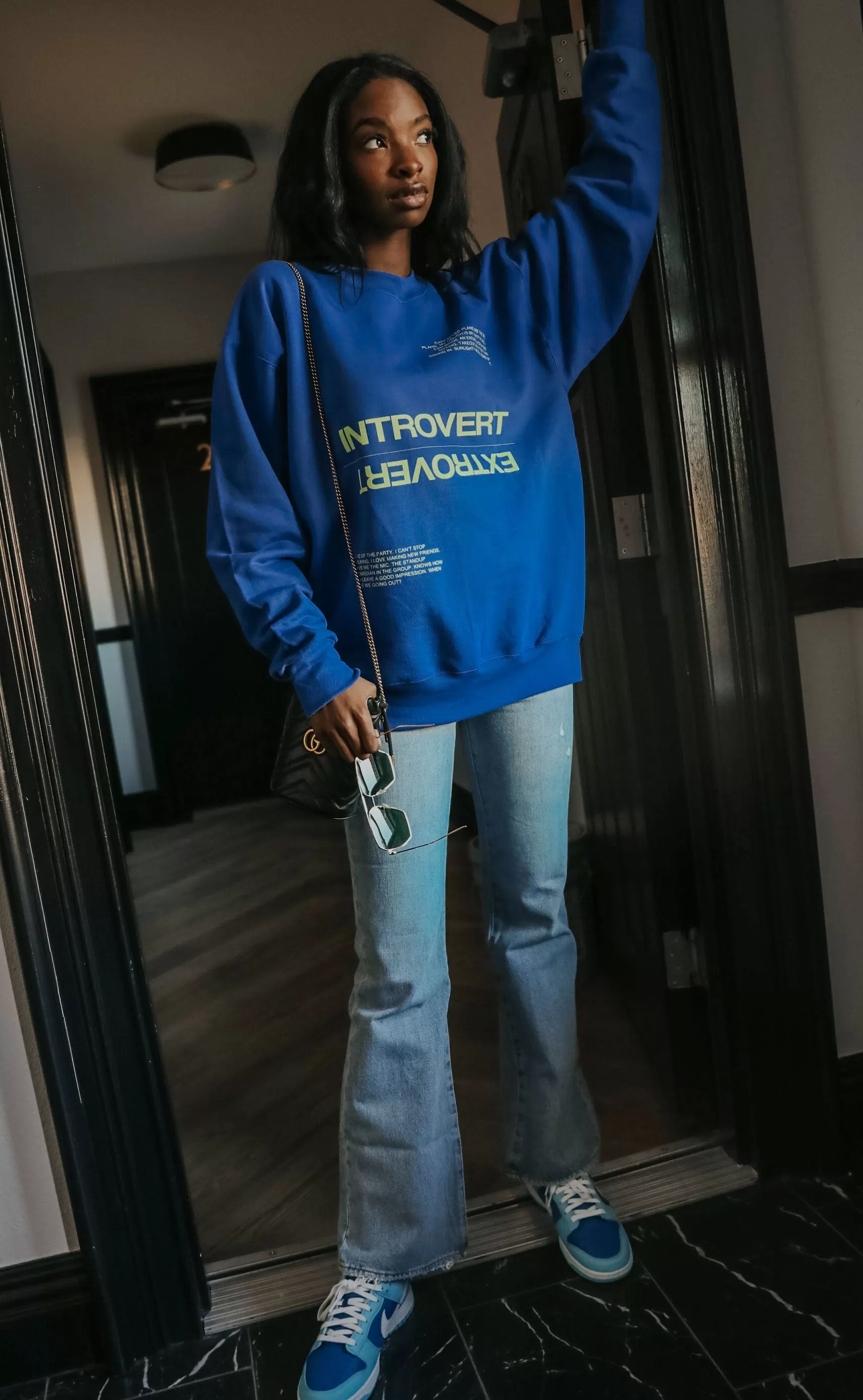 friday   saturday: introvert/extrovert sweatshirt - blue