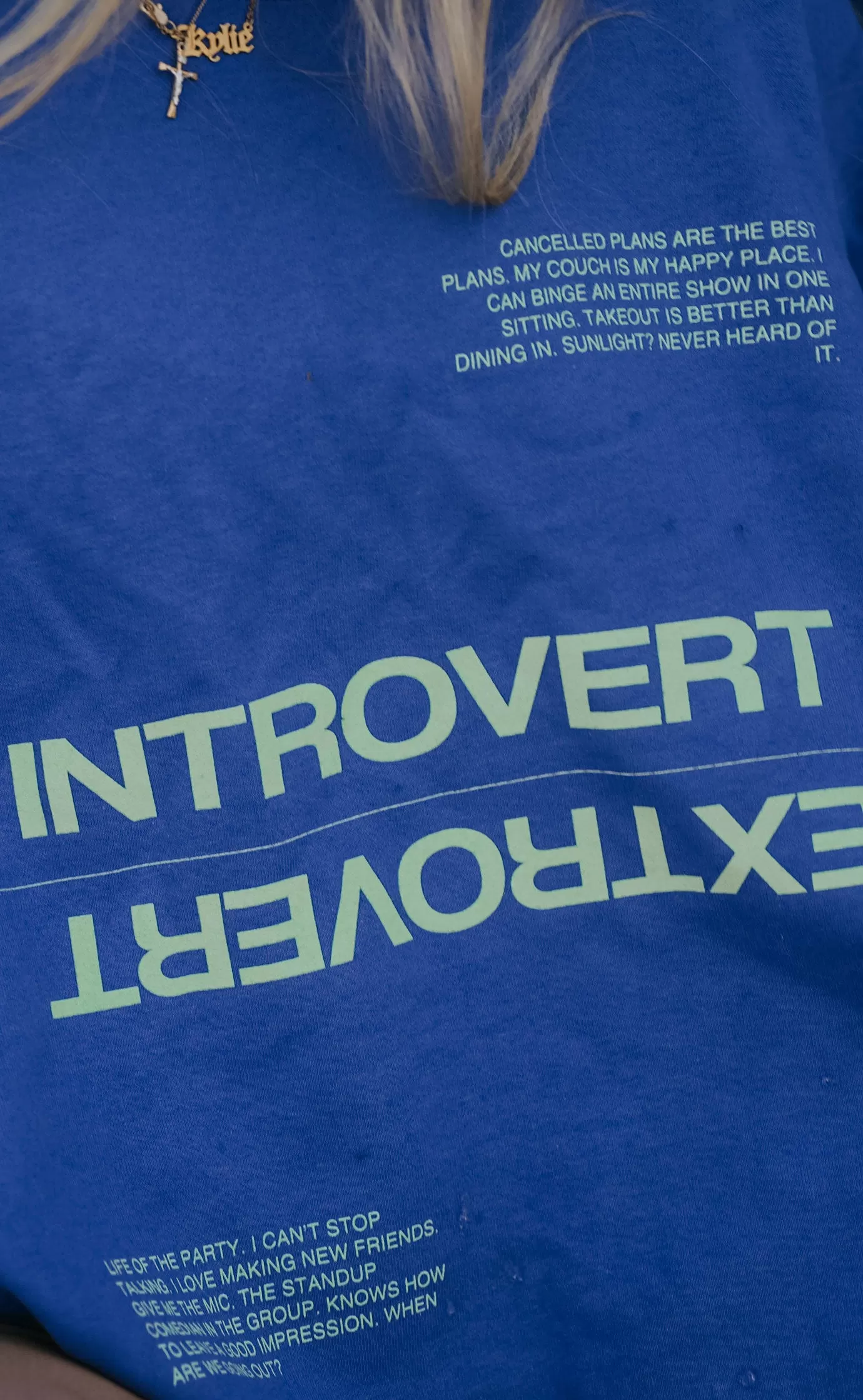 friday   saturday: introvert/extrovert sweatshirt - blue