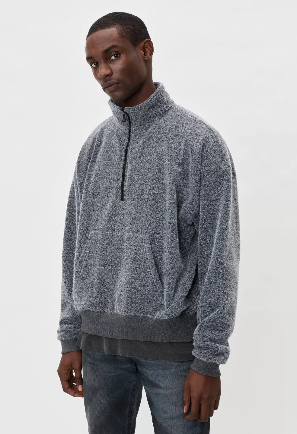 Fur Terry Half Zip Pullover / Charcoal