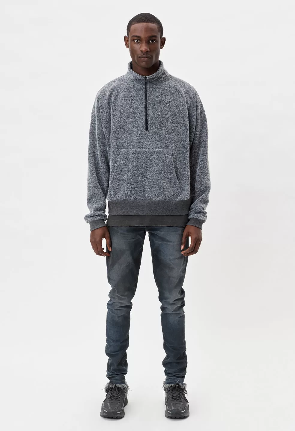 Fur Terry Half Zip Pullover / Charcoal