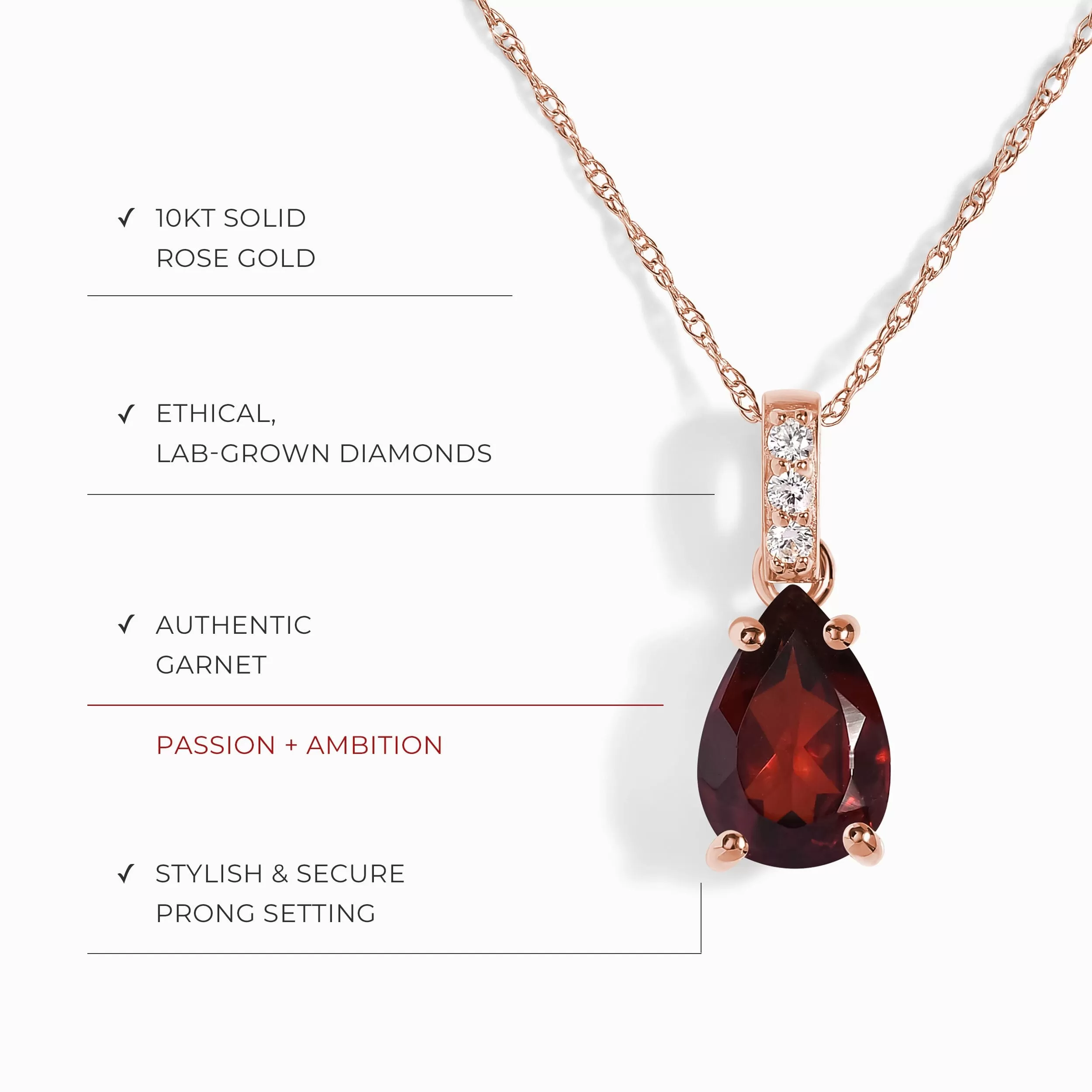 Garnet Lab Diamond Necklace Sway - January Birthstone