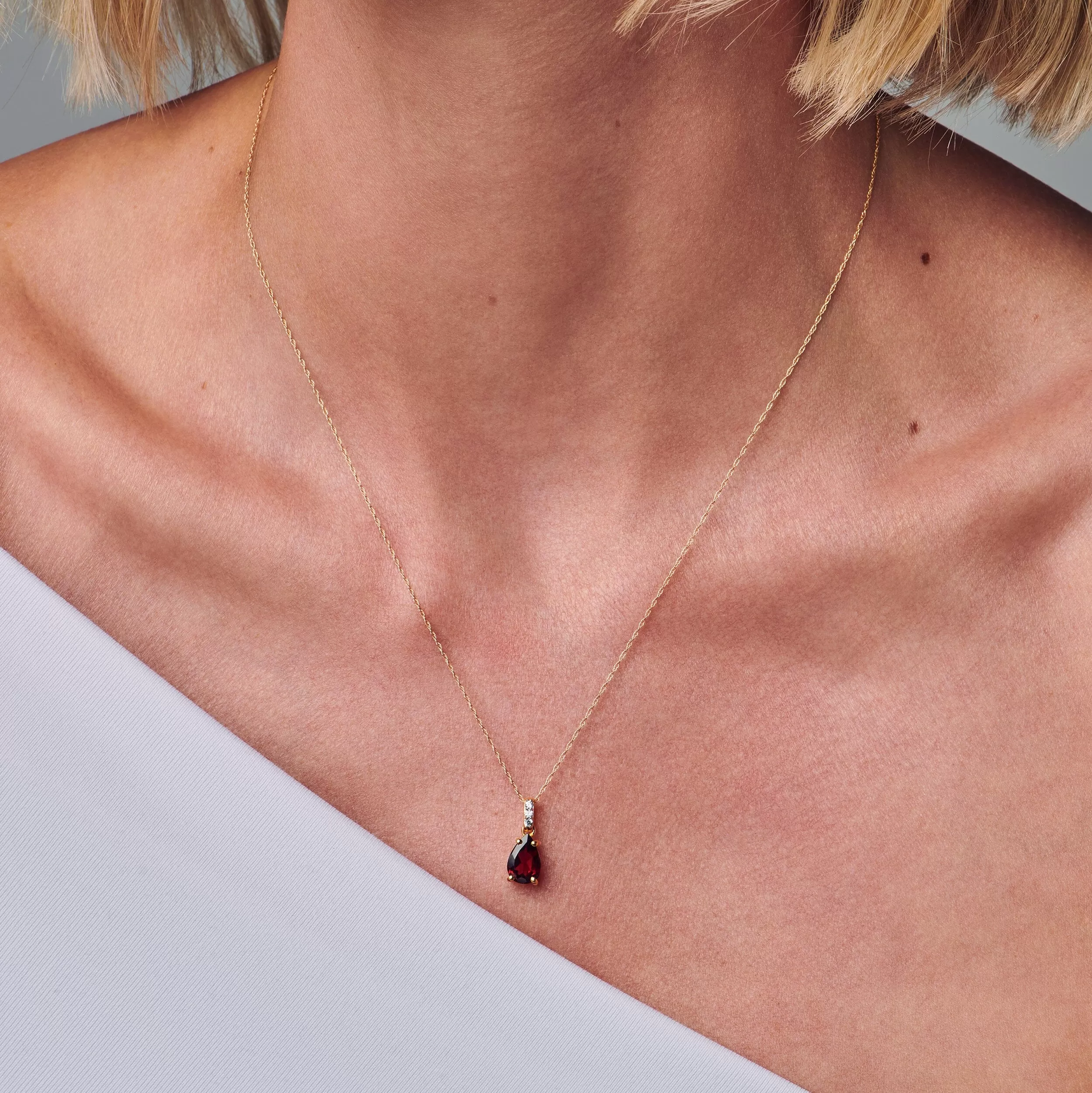 Garnet Lab Diamond Necklace Sway - January Birthstone