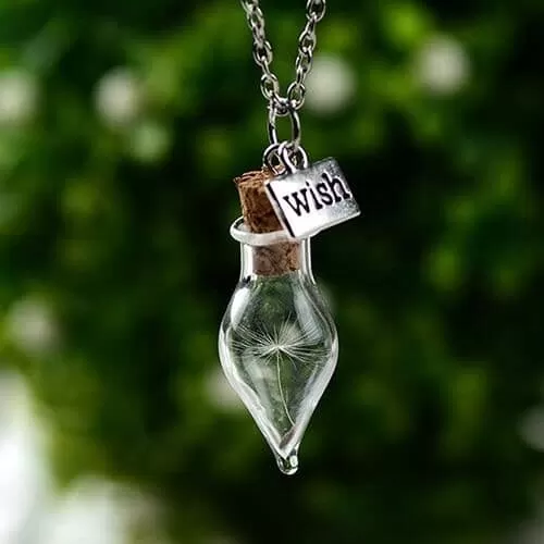 Glass Bottle Natural Dandelion Seed Necklace