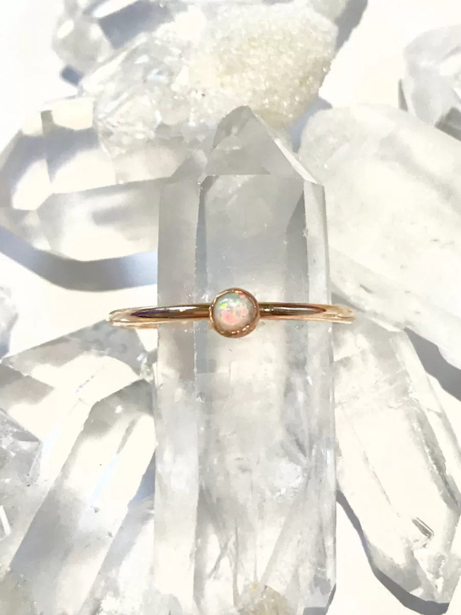 Gold Filled Simple White Opal Ring