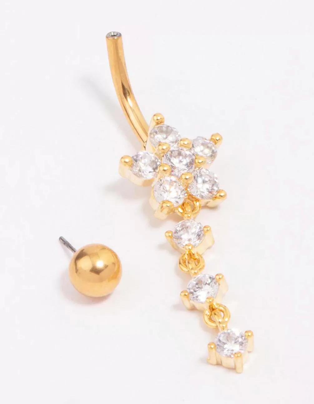 Gold Plated Titanium Cubic Zirconia Flower Belly Piercing