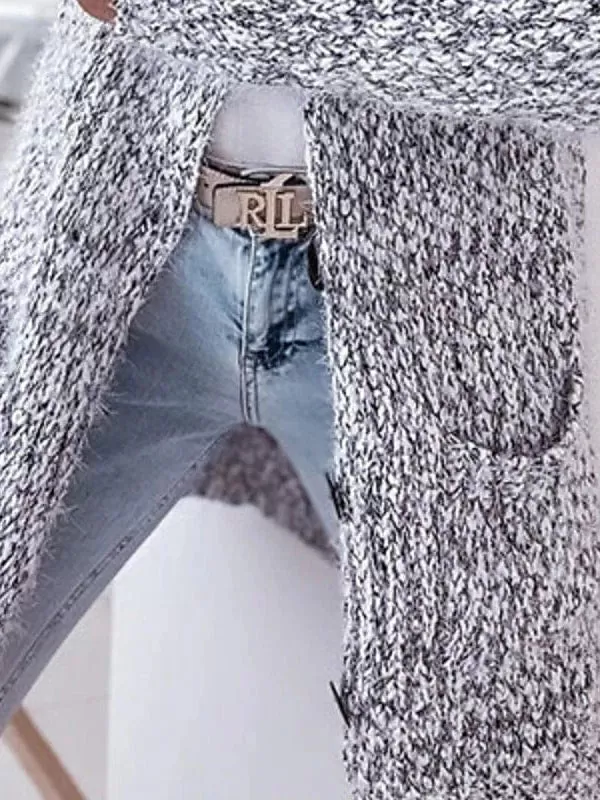 Gray Crochet Knit Open Front Women's Cardigan Sweater