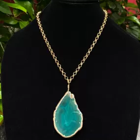 Green Agate gemstone Slice chain Necklace