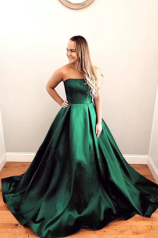 Green Satin Prom Dress A Line, Formal Dress, Evening Dress, Pageant Dance Dresses, School Party Gown, PC0715