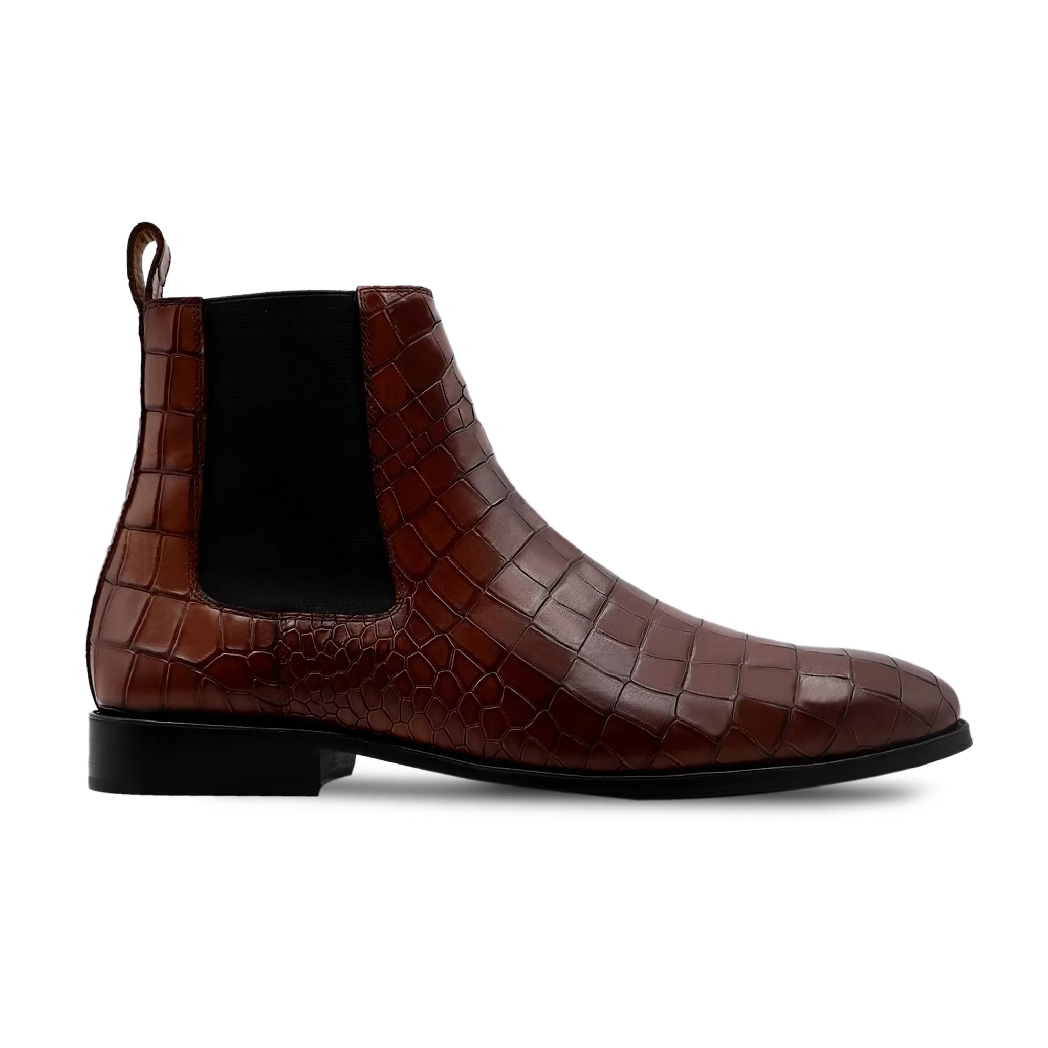 Haward - Men's Raddish Brown Crocodile Printed Calf Leather Chelsea Boot