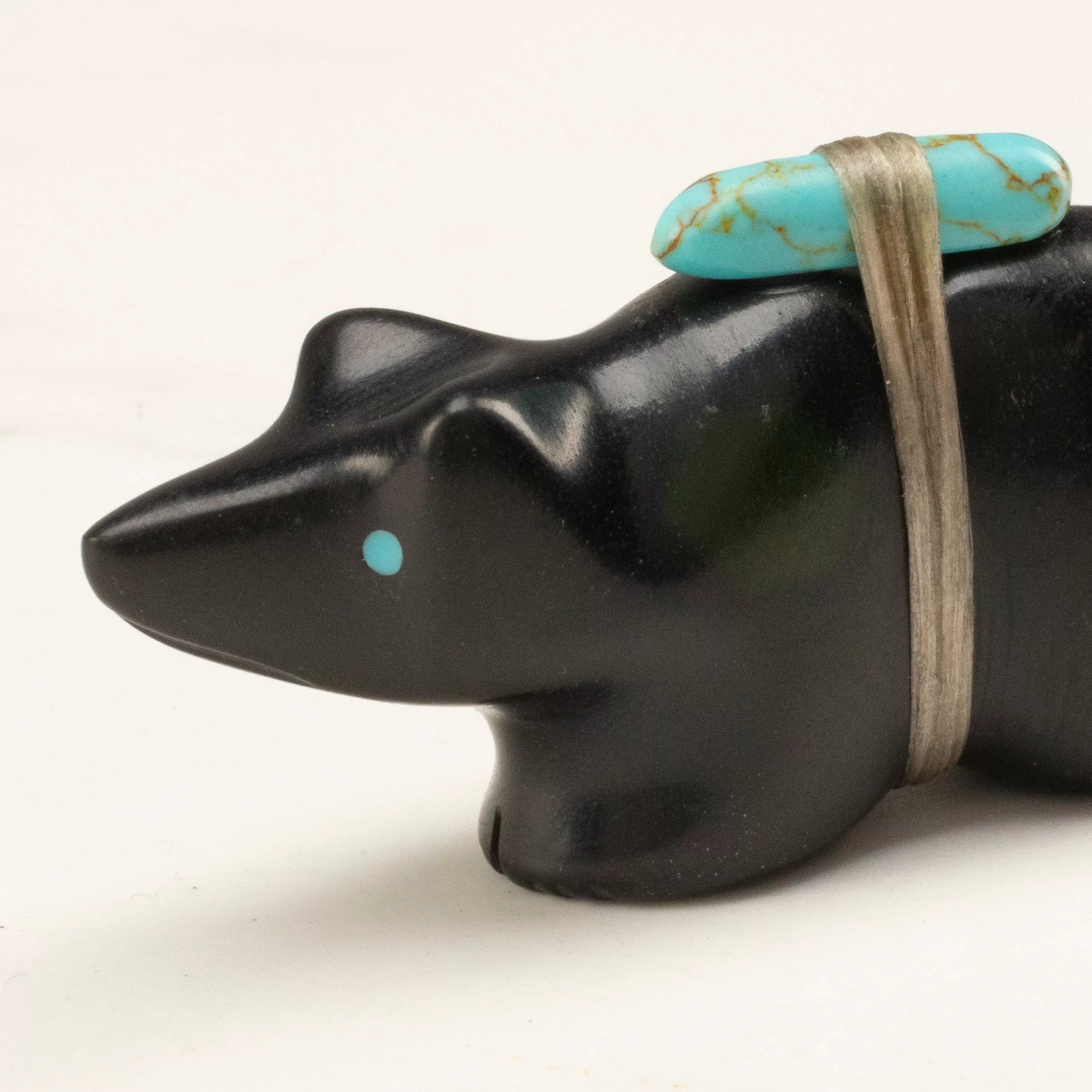 Herbert Halate Jet and Turquoise Handmade Zuni Fetish Fox Carving