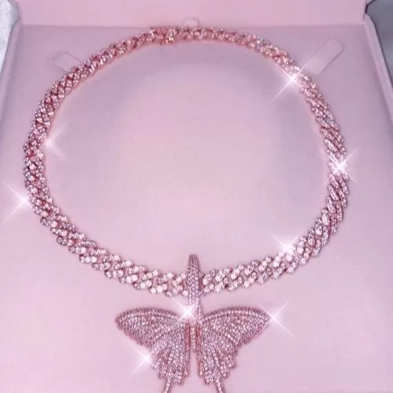 Iced Out Butterfly Charm Necklace