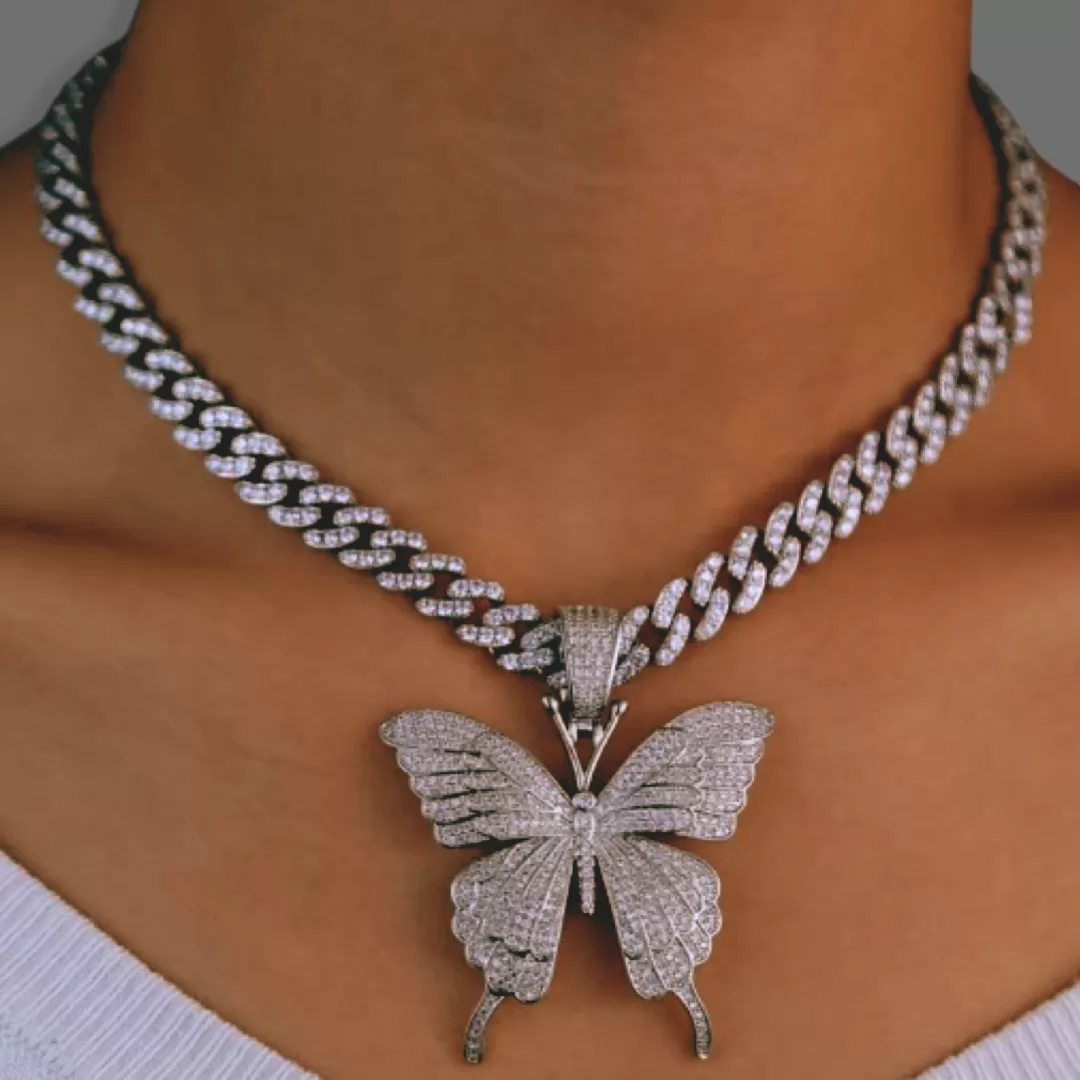 Iced Out Butterfly Charm Necklace