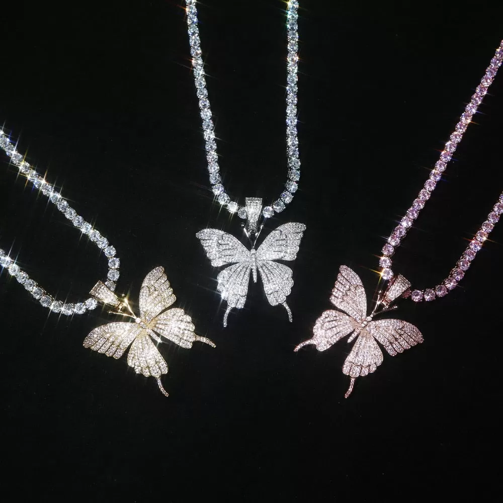 Iced Out Butterfly Charm Necklace