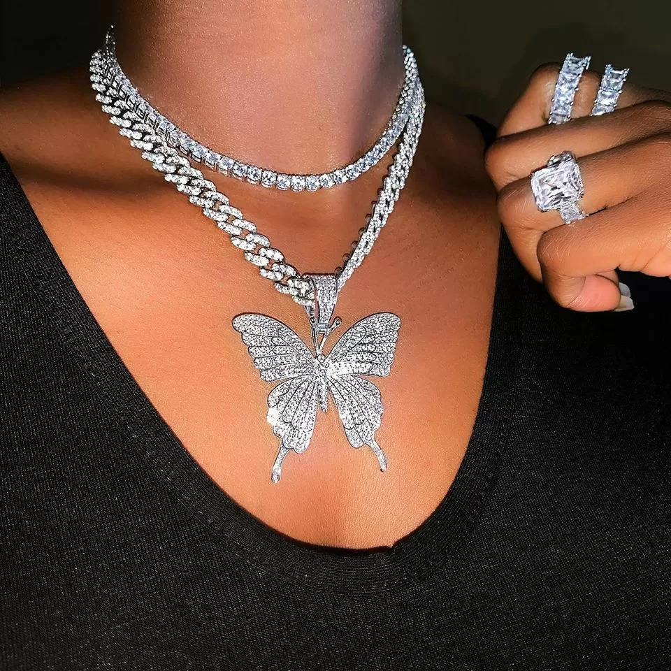 Iced Out Butterfly Charm Necklace