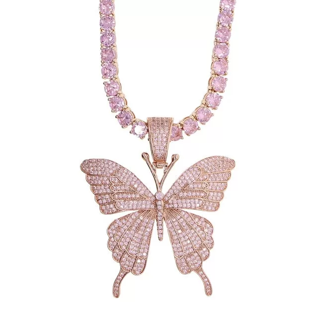 Iced Out Butterfly Charm Necklace