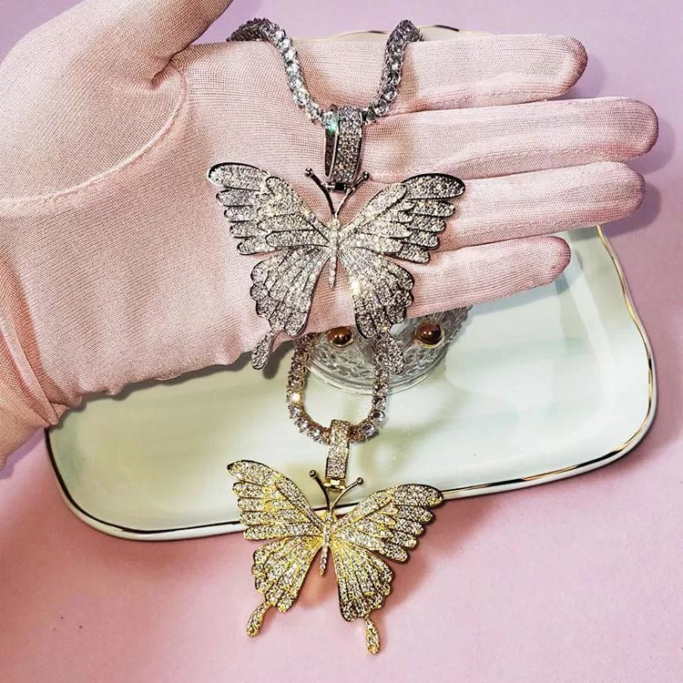 Iced Out Butterfly Charm Necklace