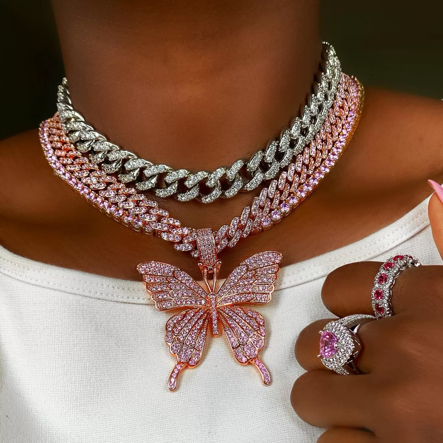 Iced Out Butterfly Charm Necklace