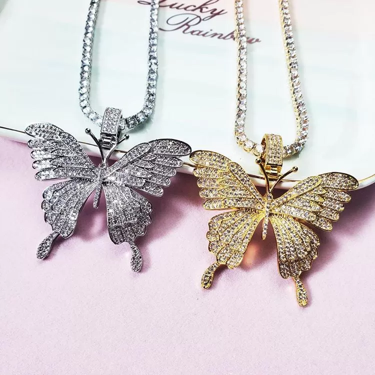 Iced Out Butterfly Charm Necklace