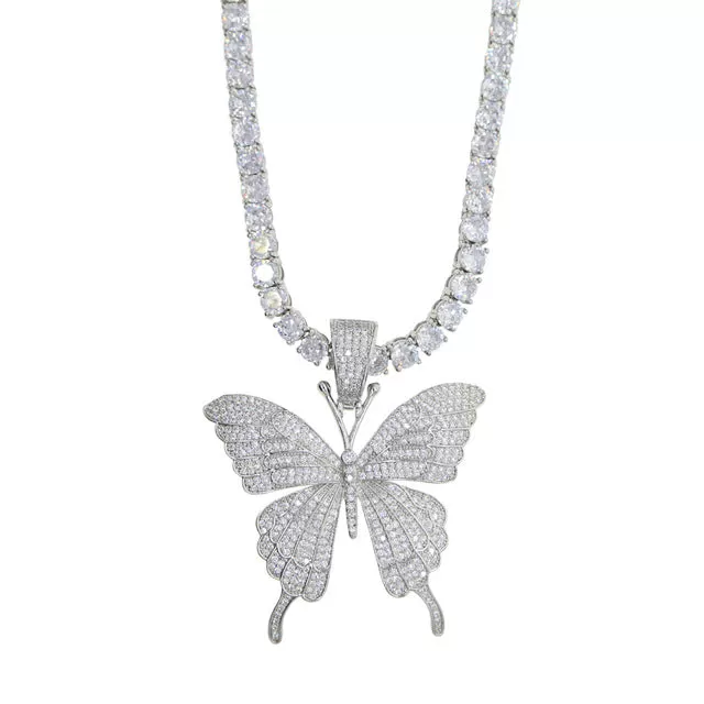 Iced Out Butterfly Charm Necklace