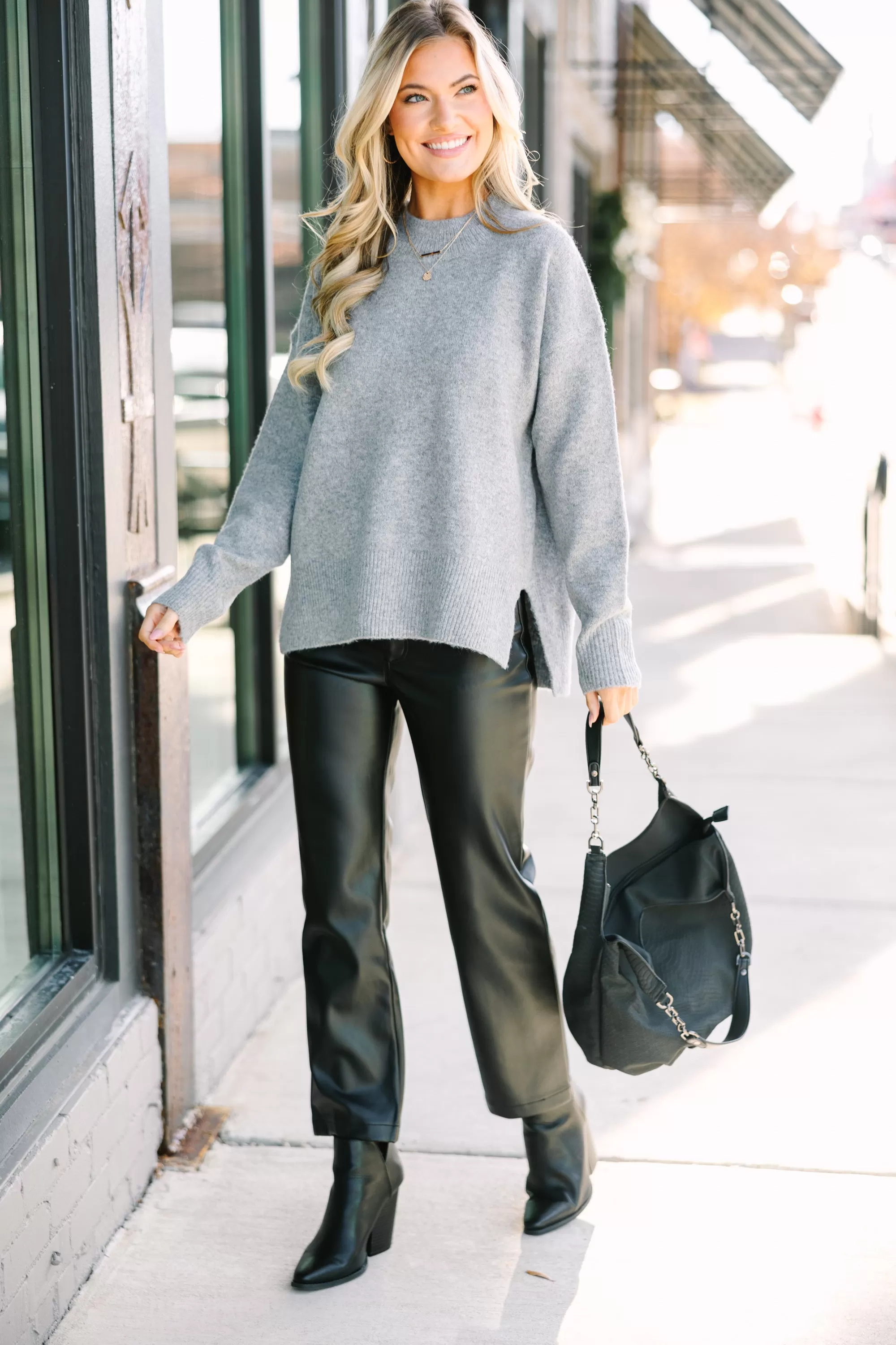 It Can Happen Gray Side Slit Sweater