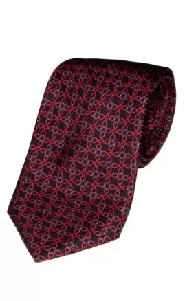 L A Smith Black And Red Spiral Print Silk Tie